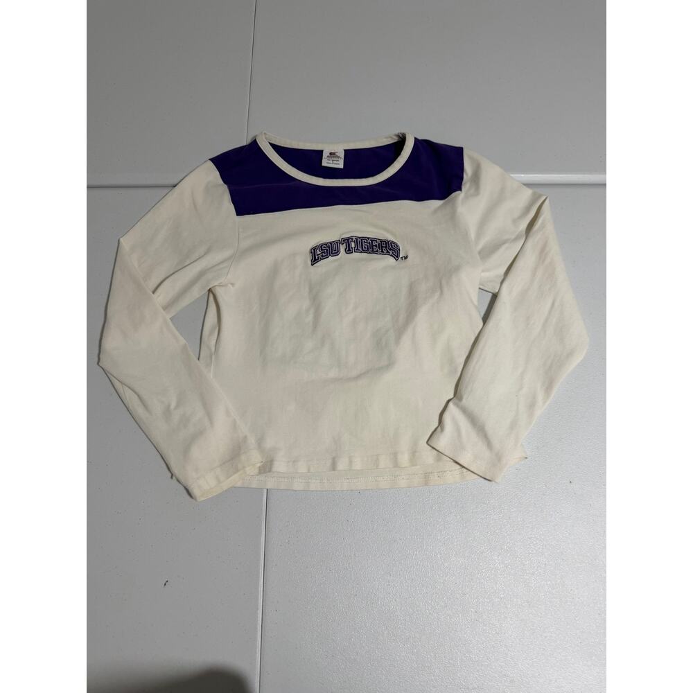 Colosseum LSU Tigers Womens L Cream Purple Colorblock Long Sleeve Tee